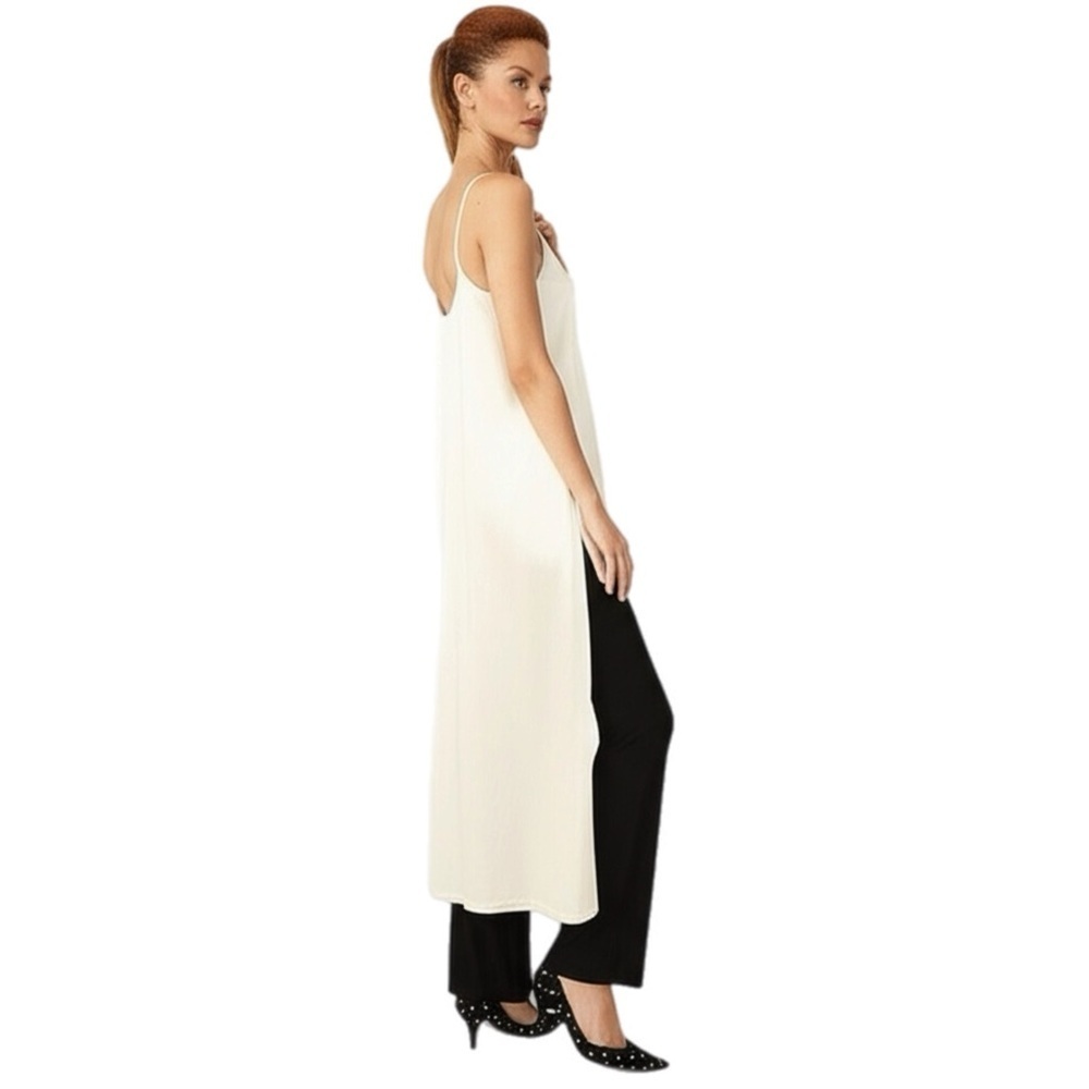 MSRP $295 Obando Designer Cream High Low Sleeveless V-Neck Satin Top Sz 10 FLAW